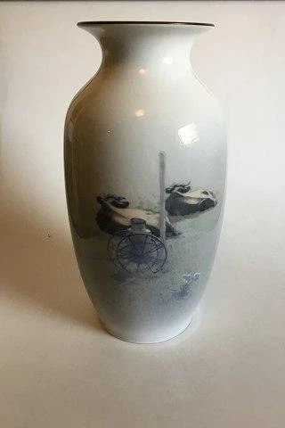 Royal Copenhagen Large Vase of Porcelain with decoration of cows in landscape.