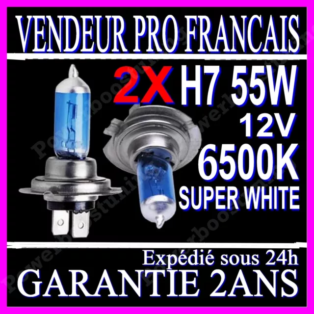 Kit DE 2 Ampoule H7 55W Lampe Halogene Feu Phare XENON GAZ SUPER WHITE 6500K 12V