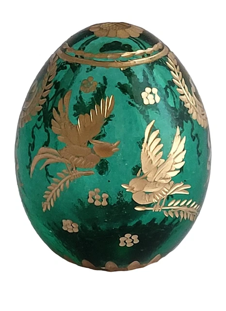 Copie œuf Fabergé vert en verre- des oiseaux - Reproduction