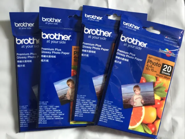 4 Brother Genuine Premium Plus Glossy Photo Paper 20 Sheets 10 x15cm (4x6 in)