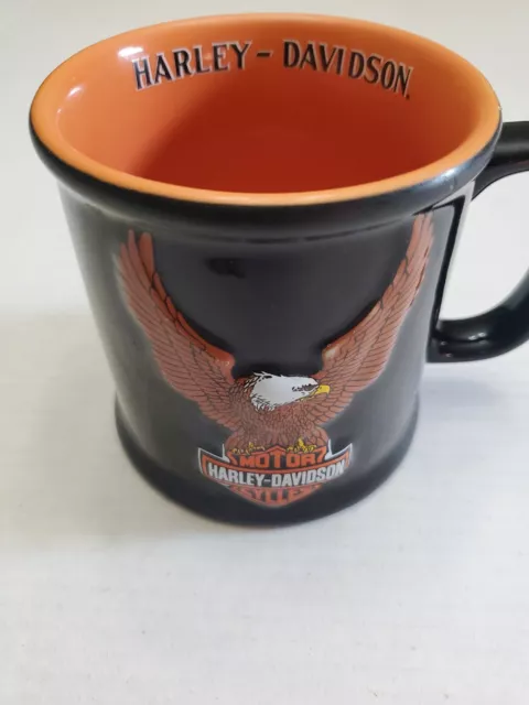 Harley Davidson Motorcycles Oversized Coffee Mug Black Orange Bar & Shield Eagle