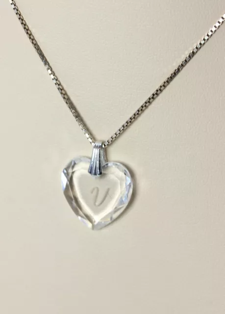Swarovski Crystal Heart Pendant  Sterling Silver Venetian Box Chain 24" - 2516