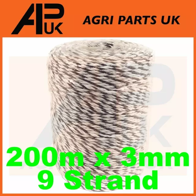 1 Roll 200m x 3mm 9 Strand Electric Fence Polywire Poly Wire Fencing Energiser