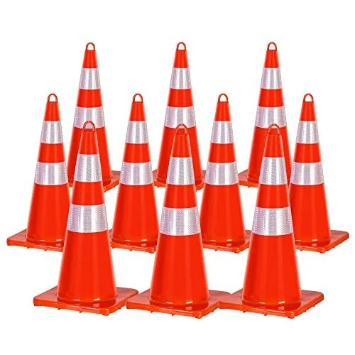 10 Pack Traffic Cones, 28 Inch Upgraded PVC Safety Cones with Reflective
