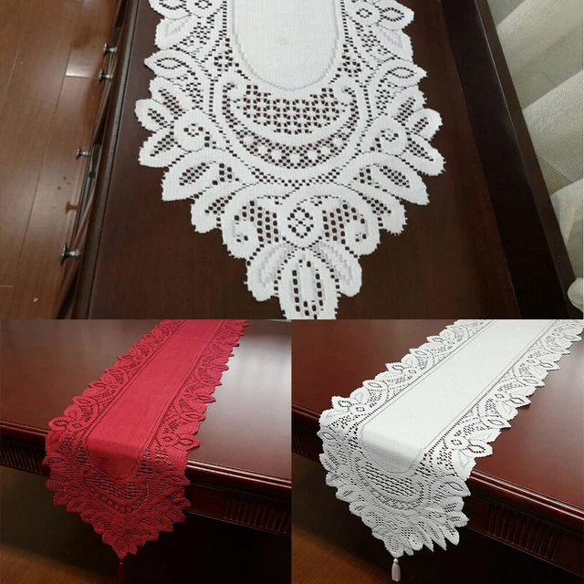 Elegante Corredor de Mesa Ovalado con Encaje Floral Vintage para Decoración de Fiesta