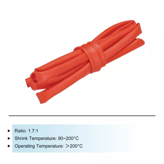 Silicone Heat Shrink Tubing 1.7:1 Ratio 0.31"(8mm) ID x 0.35"(9mm) OD 6.6ft Red 3