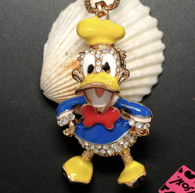 Betsey Johnson Donald Duck Rhinestone Crystal Pendant Necklace