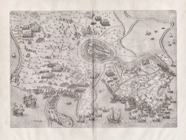 Hulst Zélande Holland Pays-Bas Plan Gravure sur Cuivre 1615