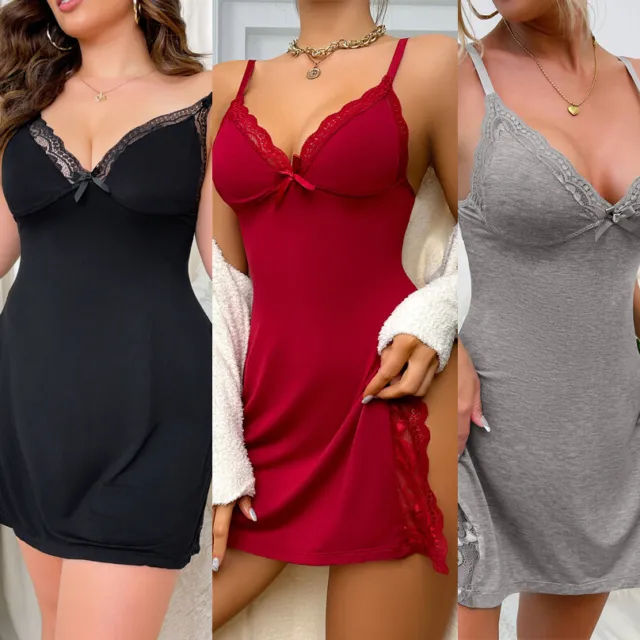 LACE TRIM SIDE Split Sleeveless Babydoll Women Sexy Lingerie Chemise Sleep  Dress $13.99 - PicClick