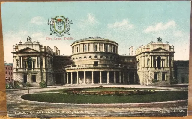 Irish Postcard Dublin SCHOOL OF ART & MUSEUM Natl Library Reis City Arms Ireland