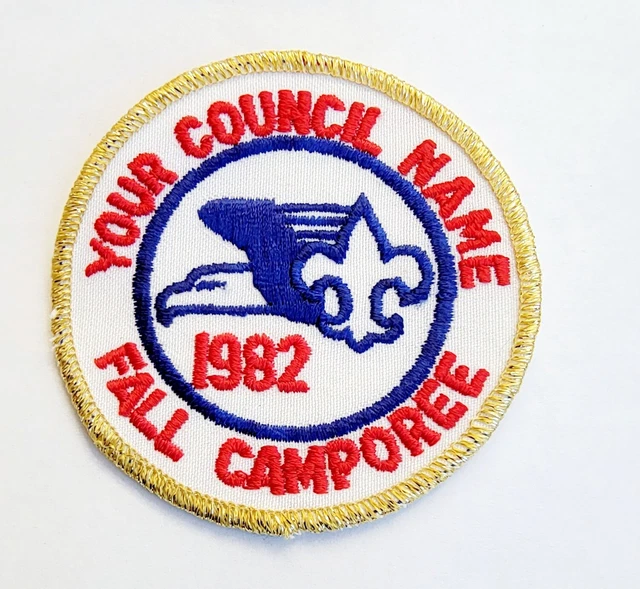 BSA 1982 Gold Border YOUR COUNCIL NAME FALL CAMPOREE Embroidered PATCH