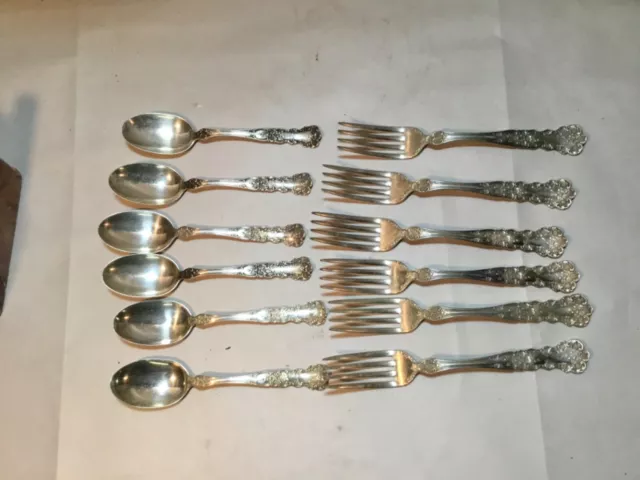 Antique GORHAM Sterling Silver 1902 “Buttercup” Pattern, 6 Dinner Forks/6 Spoons