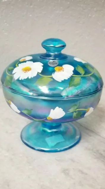 ❤️Fenton Celeste Blue Stretch Teal Candy Box Carnival Glass Hp Daisy 5960 Kp❤️