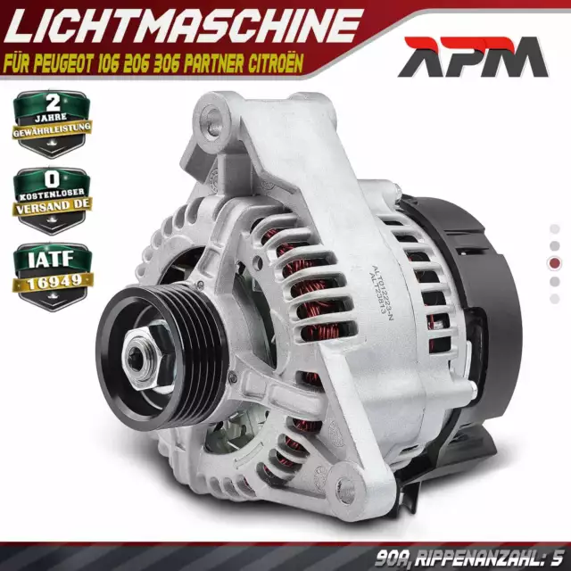 Lichtmaschine Generator 90A für Peugeot 106 206 306 Partner Citroën Berlingo