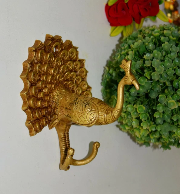 Brass Peacock Wall Hook Beautiful Peafowl Bird Handicraft Design Hanger EK106