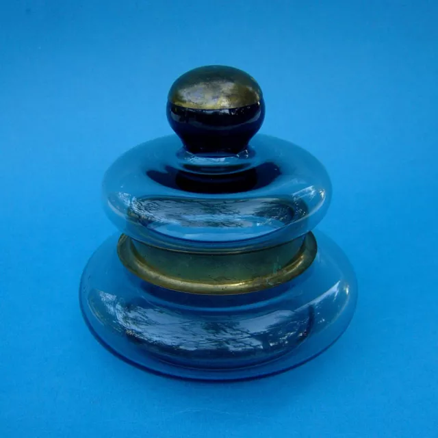 Porta caramelle vintage con piedistallo in vetro di Empoli trapuntato blu -   Italia
