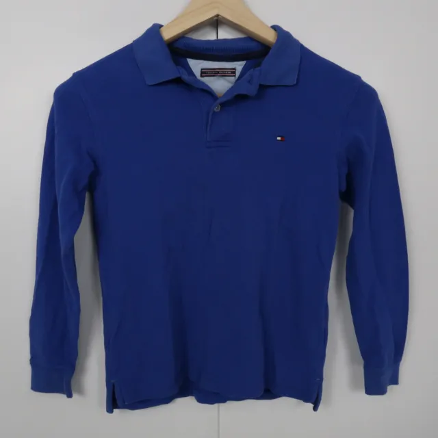 Tommy Hilfiger Kids Boys Shirt Youth Size M Blue Long Sleeve Logo Polo Rugby