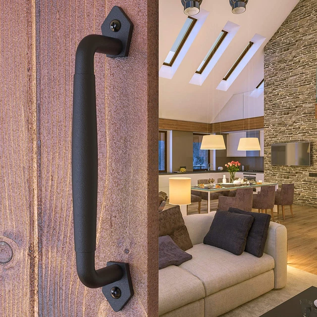 Barn Door Handle round Black 10 Inch Solid Steel Gate Handle Pull for Sliding Ba