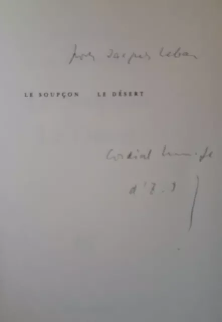 Edmond JABES - Le soupçon Le désert - Envoi / Dédicace _ Edition Originale