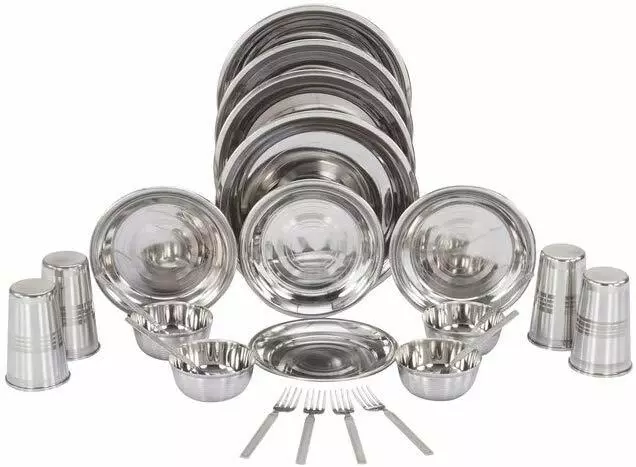 Handmade Indian Designer Stainless Steel Stain Resistant Dinner Set of 24 Pcs