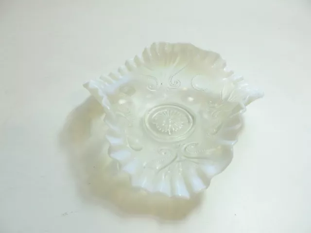 Jefferson Jewel And Fan White Opalescent 8" Footed Ruffled Edge Bowl