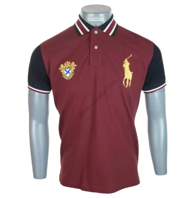 New Genuine Men's Ralph Lauren Big Pony Polo Shirt Slim Fit Burgundy Embroidered