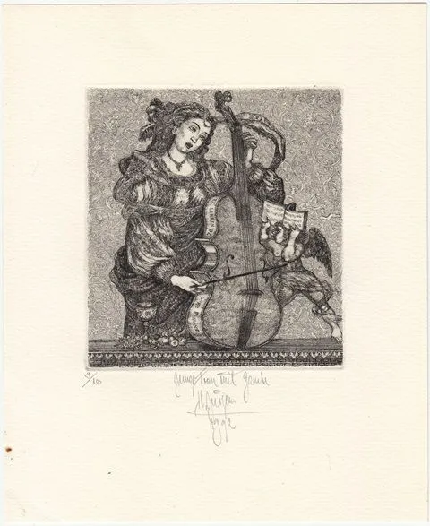 Exlibris Bookplate Radierung Harry Jürgens 1949 Jungfrau Gambe