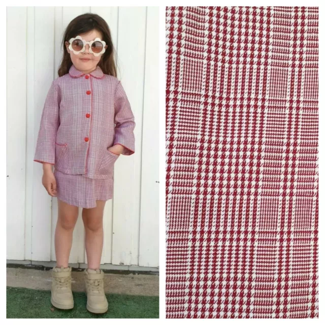 Vtg 60S Deadstock Set Prince Wales Check Mod Suit Jacket Skirt Approx. 4-5 Years