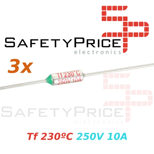 Fusible Thermique 121°C - 10A/250V AC, Lot De 2 Pièces Avec Bagues De Sertissage