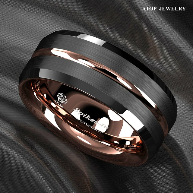 8Mm Black Brushed Rose Gold Tungsten Carbide Ring ATOP Men Wedding Band Jewelry