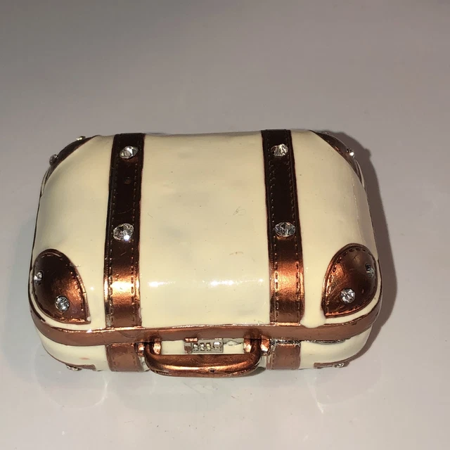 trinket box metal enamel bejeweled vintage suitcase