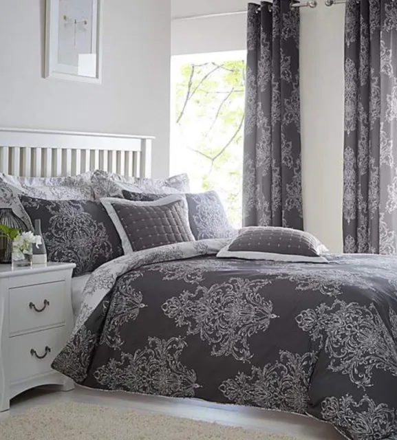 Sale! Double Duvet Cover Set Charcoal White Printed Bold Design Bedroom Bedding