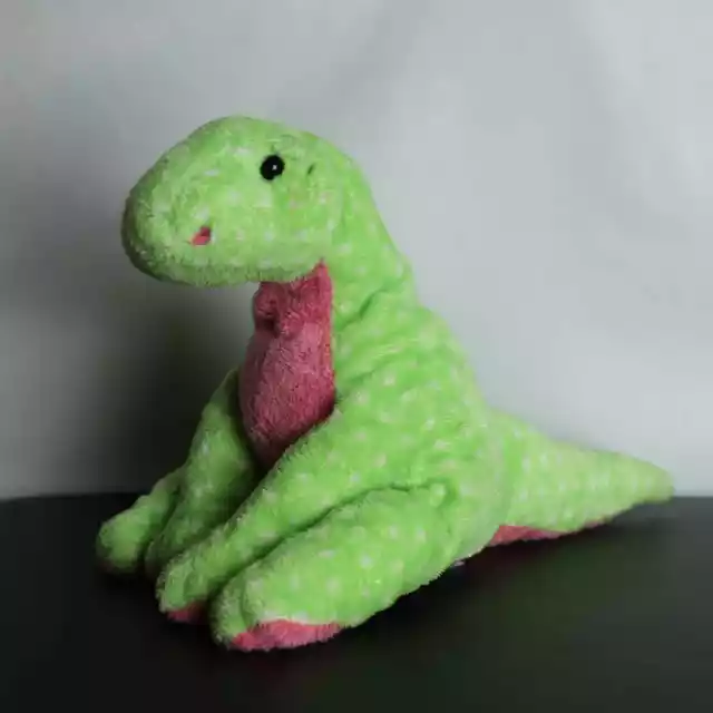 Ty Pluffies Stomps the Dinosaur Plush 9" Soft Green/Pink Spotted Stuffed Animal