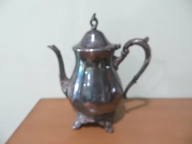 Beautiful Antique Footed Silver Plated Tea Pot With Handle And Hinged Lid