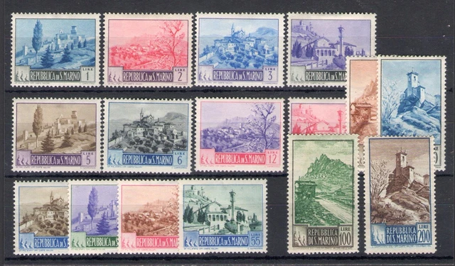 1949-50 SAN MARINO, Nr. 342-355, komplette Serie Landschaften, 16 Werte, MH * -