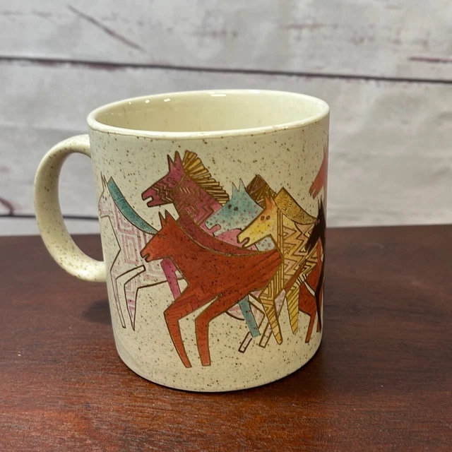 M-vintage 1990 signed Laurel Butch native horses coffee mug