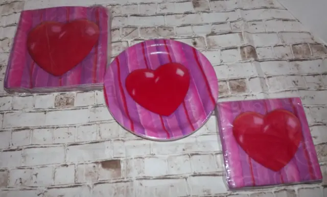 Party Creations Hearts Desire Paper Plates and Napkins Heart Striped Valentines