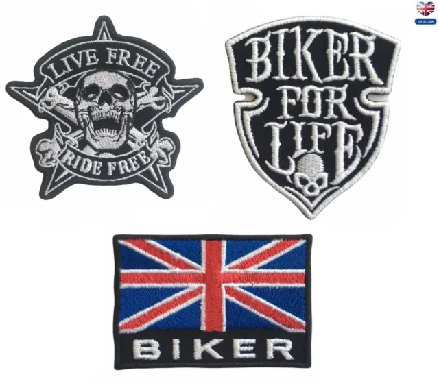 Biker For Life Patch Iron Sew On Embroidered Badge Motorbike Motorcycle Chopper