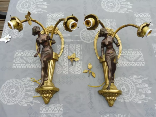 Ancien Paire D'applique Murale Bronze & Laiton Année 50/60   -  Etat  Bon