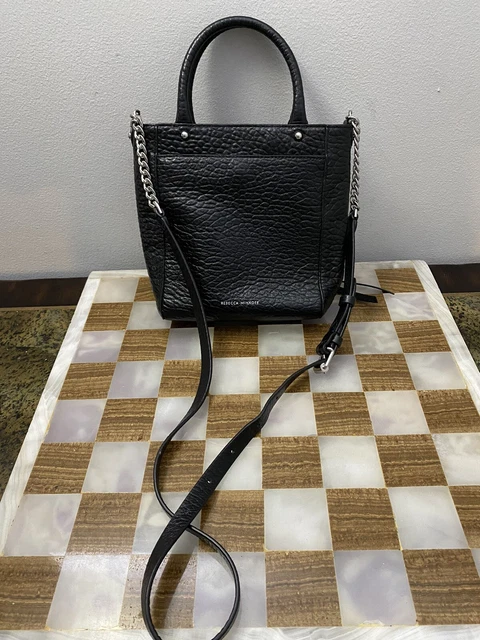 REBECCA MINKOFF Chain Tote Crossbody Leather Bag Purse, Croc Embossed, Black
