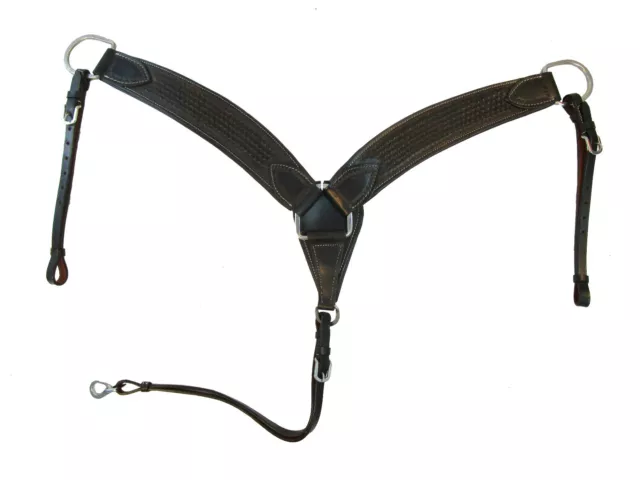 Horse Black Saddle Harness Tack Leather Breast Collar Basketweaved Tooled Carved