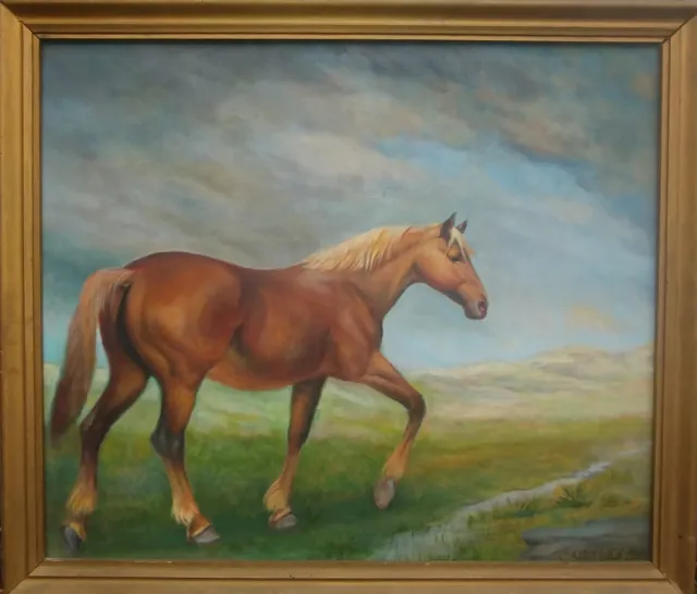 Original Horse Oil Painting Signed Vintage 30" x 26"