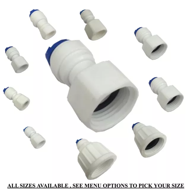 3/4" 1/2" 3/8" 1/4" 7/16" BSP Female Fitting Connector x 6mm or 10mm Water Pipe