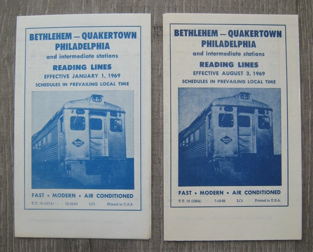 LOT OF 2 Vintage 1969 Reading Lines Timetables Bethlehem Quakertown ...