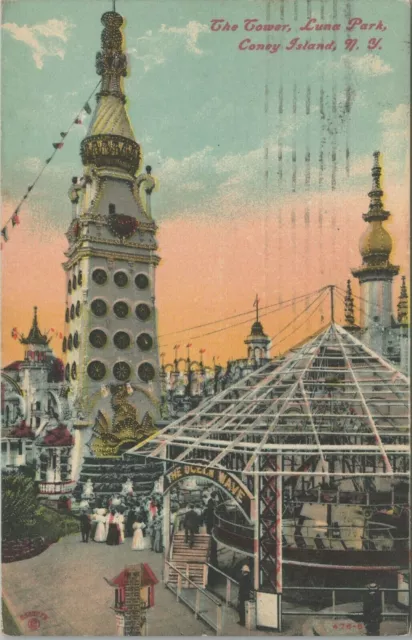 The Tower Luna Park Coney Island New York 1911 Antique Postcard - Posted