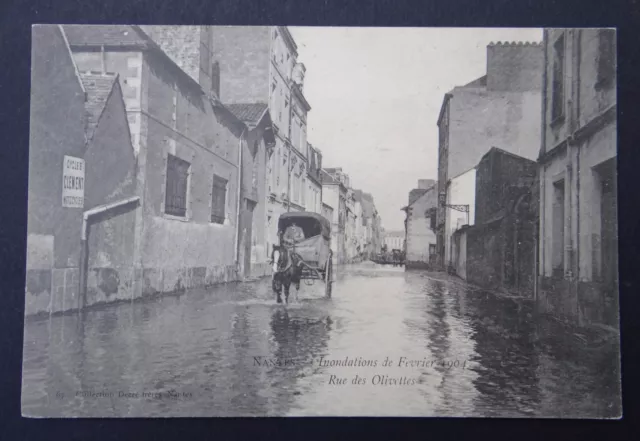 CPA Carte postale NANTES inondations 1904 Cycles moto CLEMENT Rue des Olivettes