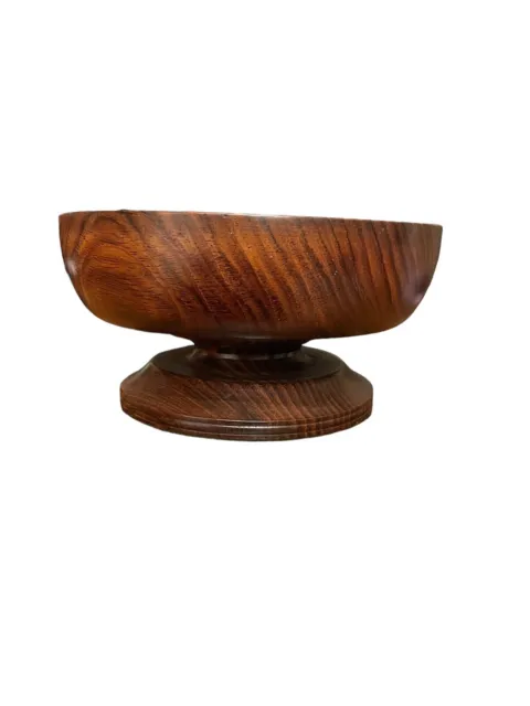 Vintage MCM Wood Bowl Pedestal Footed Fruit Dish Hand Turned Walnut-? 8" X 4.5