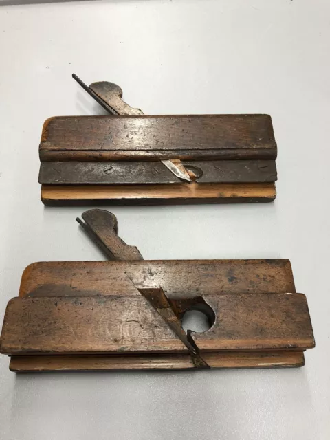 Pair Of Antique Hields Nottingham Wooden Rebate Moulding Planes Carpentry Tools