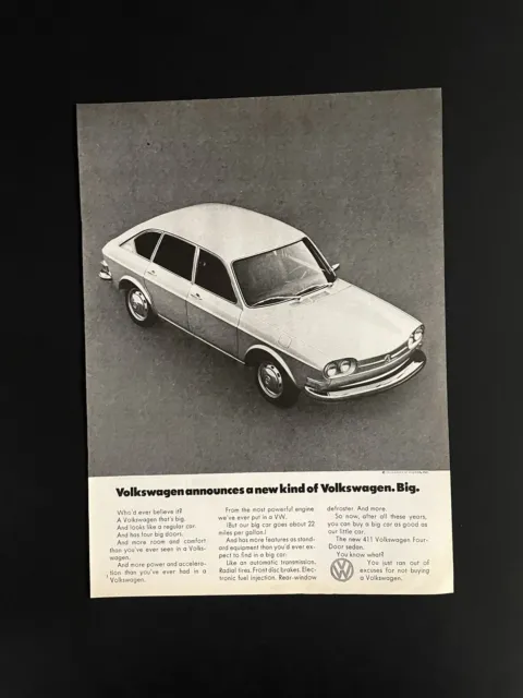 Vintage 1971  Volkswagen 411 Print Ad Four Door Sedan