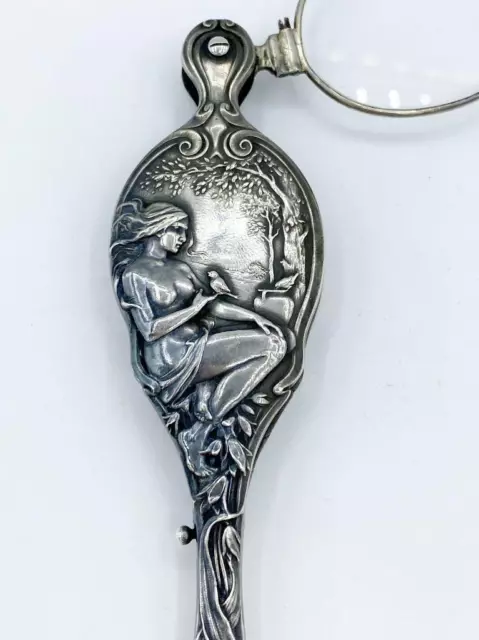 Antique Art Nouveau Sterling Silver Lorgnette Opera Glasses w Nude Woman w/ Bird